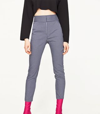 Zara + High Waist Checked Trousers