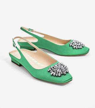 Zara + Flat Slingback Shoes With Beaded Appliqué