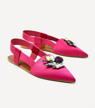 Zara + Flat Slingback Shoes With Jewel Appliqué