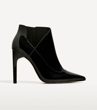 Zara + High Heel Patent Finish Ankle Boots