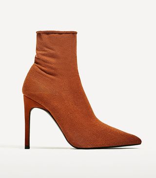 Zara + High Heel Sock Style Ankle Boots