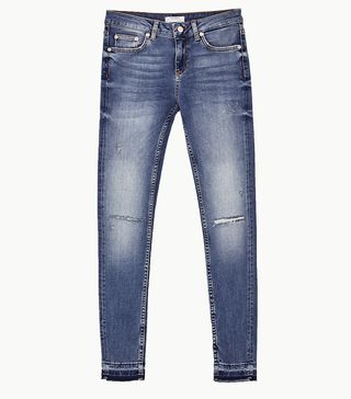 Zara + Mid-Rise Distressed Jeans