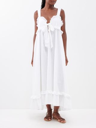 Thierry Colson + Valentina Ruffled Embroidered-Cotton Midi Dress