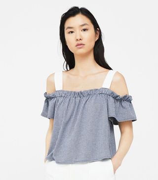 Mango + Gingham Off-Shoulder Top