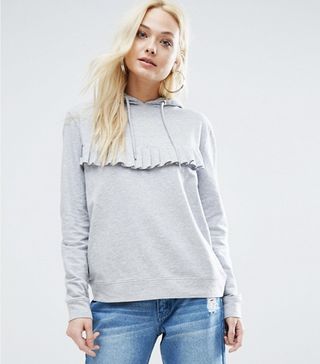 Daisy Street + Lightweight Hoodie With Ruffle Front