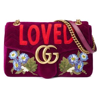 Gucci + GG Marmont Embroidered Velvet Shoulder Bag