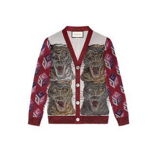 Gucci + Tiger Intarsia Viscose Lurex Cardigan