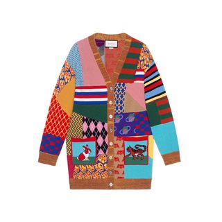 Gucci + Patchwork Oversize Wool Cardigan
