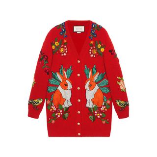Gucci + Oversize Embroidered Wool Cardigan