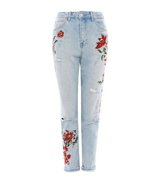 Topshop + Flower Embroidered Mom Jeans