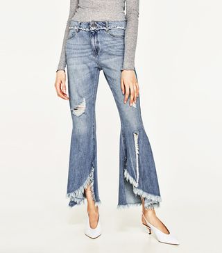 Zara + Mid-Rise Frayed Jeans