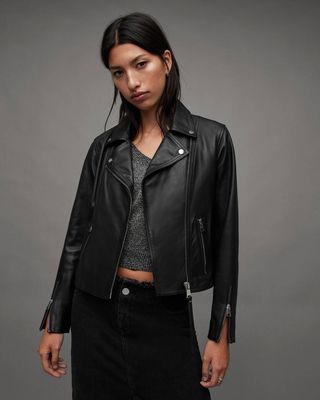 AllSaints + Neve Shrunken Slim Leather Biker Jacket