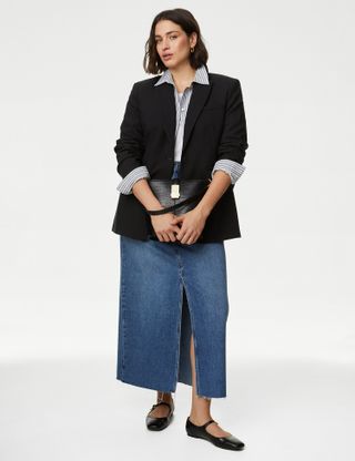 M&S Collection + Denim Split Front Maxi Skirt
