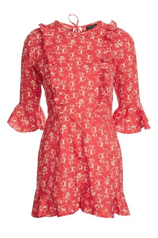 Topshop + Floral Print Ruffle Playsuit