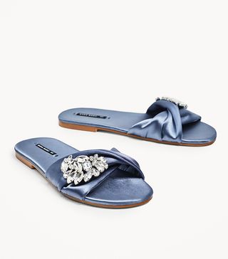 Zara + Satin Slides With Gem Buckle