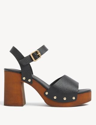 M&S Collection + Leather Studded Buckle Platform Clogs