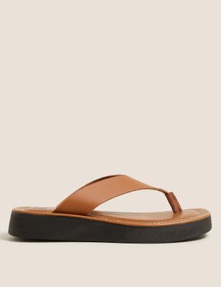 M&S Collection + Leather Flatform Flip Flops