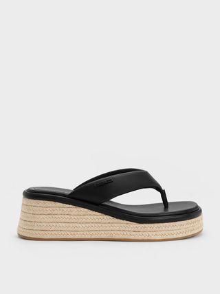 Charles & Keith + Black Espadrille Thong Sandals