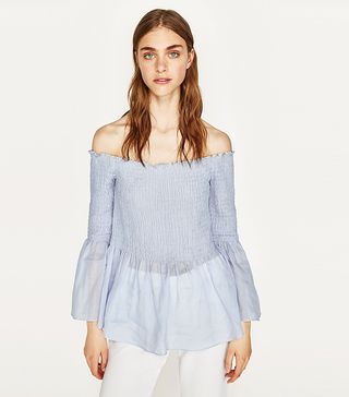 Zara + Shirred Boatneck Top