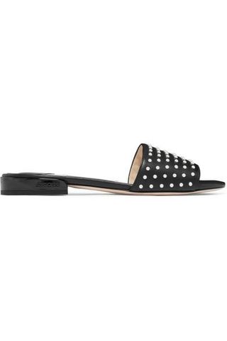 Jimmy Choo + Joni Faux Pearl-Embellished Leather Slides