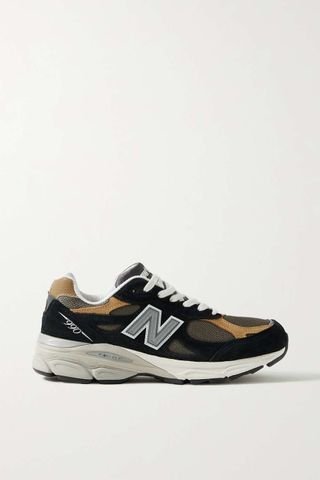 New Balance + Made in USA 990V3 Leather-Trimmed Mesh and Suede Sneakers