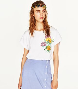 Zara + Embroidered Short-Sleeve T-Shirt