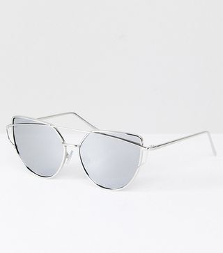 Jeepers Peepers + Flat Lens Cat-Eye Sunglasses With Silver Frame and Silver Mirror Lens