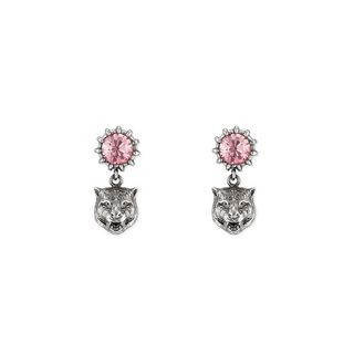 Gucci + Crystal Stud Earrings with Feline Head