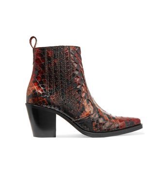 Ganni + Maryse Croc-Effect Leather Ankle Boots