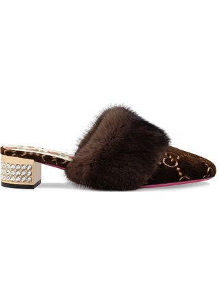 Gucci + GG Velvet Slide With Mink Fur