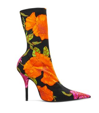 Balenciaga + Floral-Print Spandex Ankle Boots