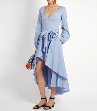 Caroline Costas + Lena Assymetric Hem Cotton-Blend Wrap Dress
