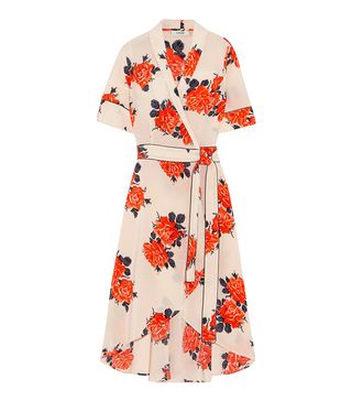 Ganni + Harness Floral-Print Silk Crepe de Chine Wrap Dress