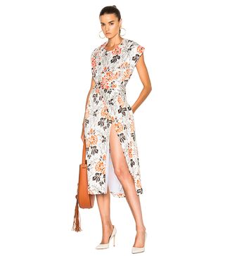 Victoria Beckham + Crepon Print Belted Wrap Midi Dress