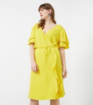 Violeta by Mango + Wrap Neckline Dress in Lime