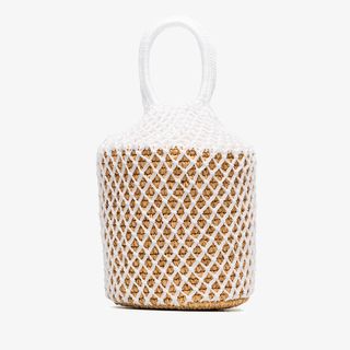 Sensi Studio + White Straw And Net Bucket Bag