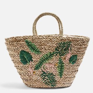 Topshop + Monkey Embroidered Straw Tote Bag