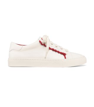 Tory Burch + Ruffle Sneakers in Snow White/Nantucket Red