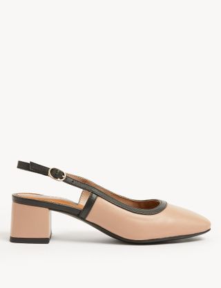 M&S Collection + Leather Block Heel Slingback Shoes