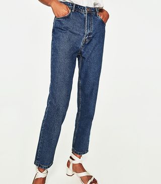 Zara + High-Rise Mom Fit Jeans With Belt