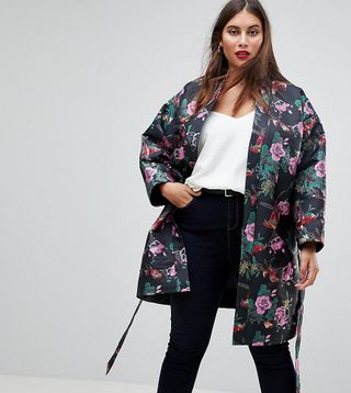 ASOS Curve + Dark Floral Jacquard Kimono Jacket