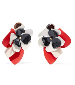 Marni + Leather, Steel and Horn Clip Earrings