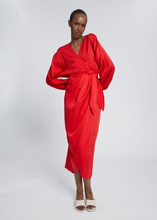 & Other Stories + Relaxed Pleated Detail Wrap Dress