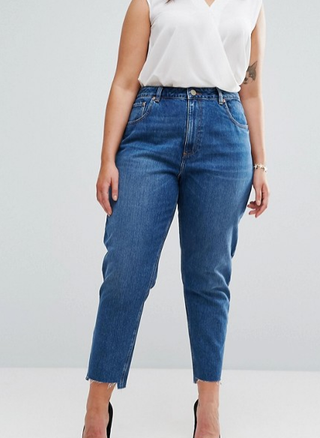 Asos Curve + Original Mom Jeans in Harley Wash With Split & Stepped Hem