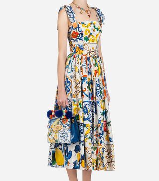 Dolce & Gabbana + Long Cotton Dress With Majolica Print