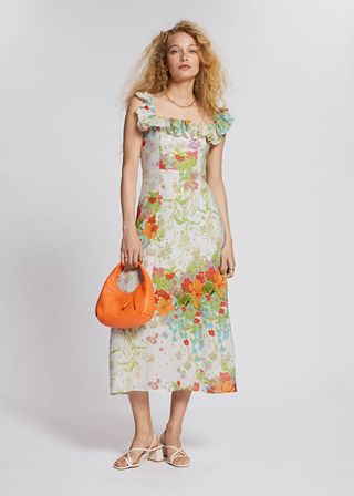 & Other Stories + Ruffle Neck Linen Midi Dress