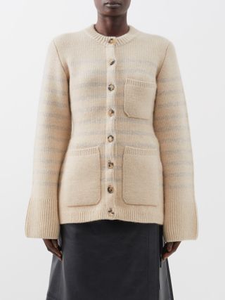 Khaite + Suzanne Striped Cashmere-Blend Cardigan