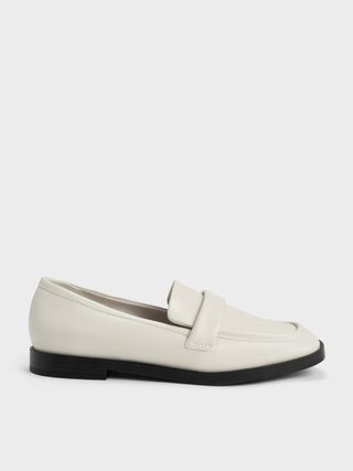 Charles & Keith + Chalk Square-Toe Penny Loafers