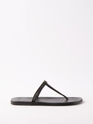 Toteme + Topstitched Leather Flat Sandals
