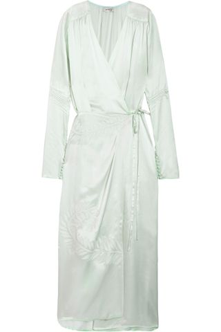 Attico + Gabriela Embroidered Silk-Satin Wrap Dress